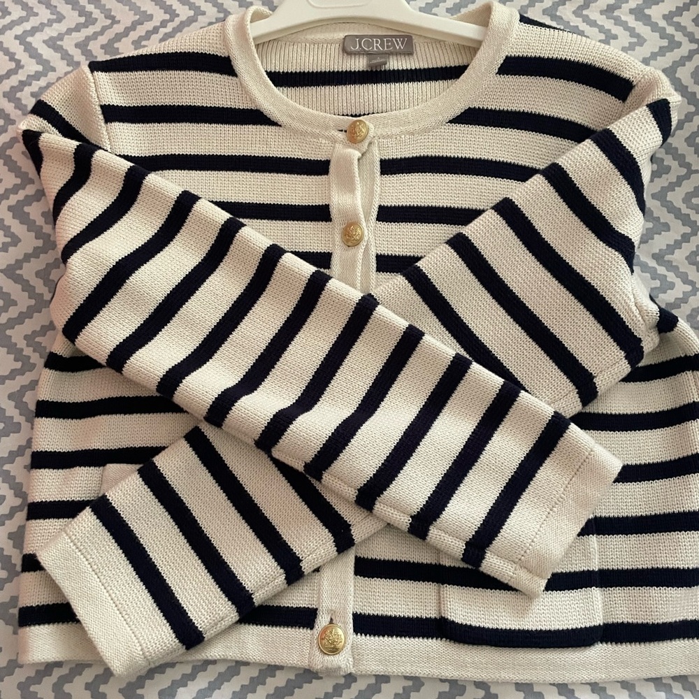 J. Crew Emelie Lady Sweater Navy and Cream Striped Sz Small - Picture 4 of 7